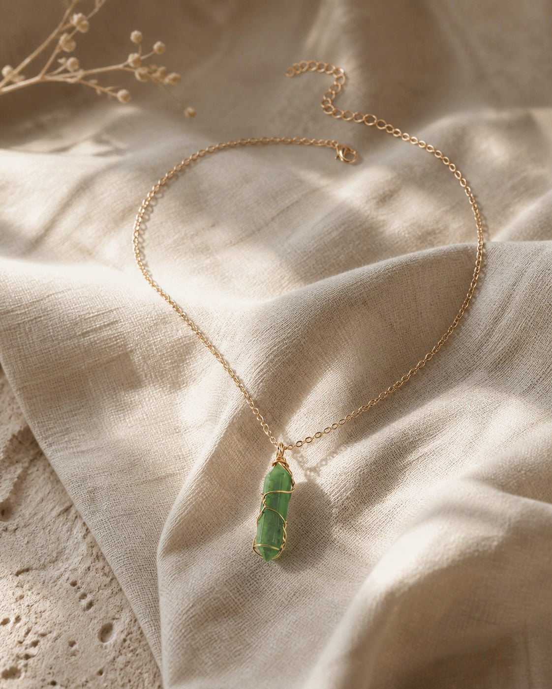 Moss amulet necklace product portrait
